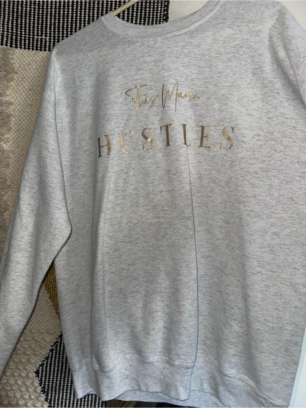 Heather Gray Crewneck Sweatshirt with Gold 'this Mama HUSTLES' Foil